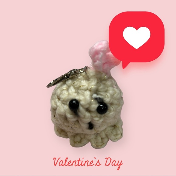Tiny Ghost Pet Key Chain | Crochet | Handmade. Color: beige. New. - Picture 8 of 9